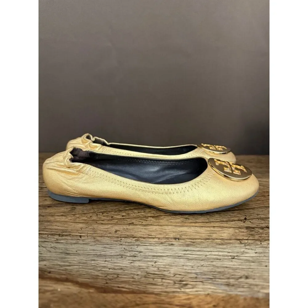 Tory Burch Reva Metallic Gold Tumbled Ballerina Flats